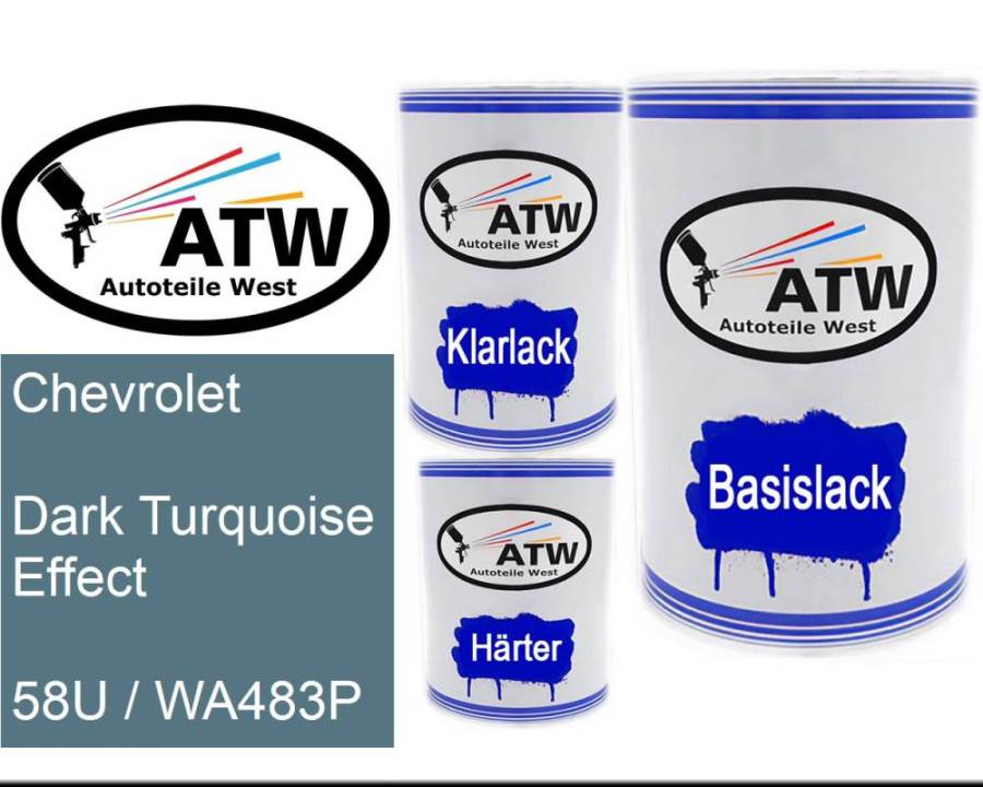 Chevrolet, Dark Turquoise Effect, 58U / WA483P: 500ml Lackdose + 500ml Klarlack + 250ml Härter - Set, von ATW Autoteile West.